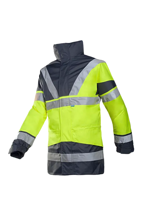 316 209A SIOEN Skollfield Warnschutz-Regenparka, mit herausnehmbarer (065 Leuchtgelb/Marineblau, XS)